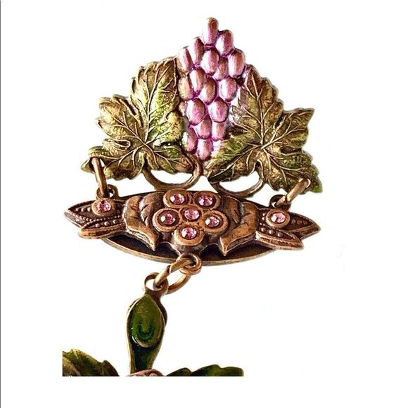 Vtg Banana Bob Fruit of the vine theme enamel grape dangle earrings pierced - Picture 4 of 14